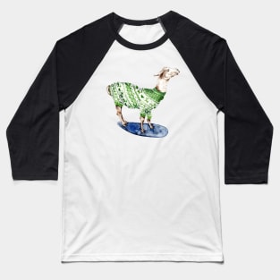 Llama in Green Sweater Baseball T-Shirt